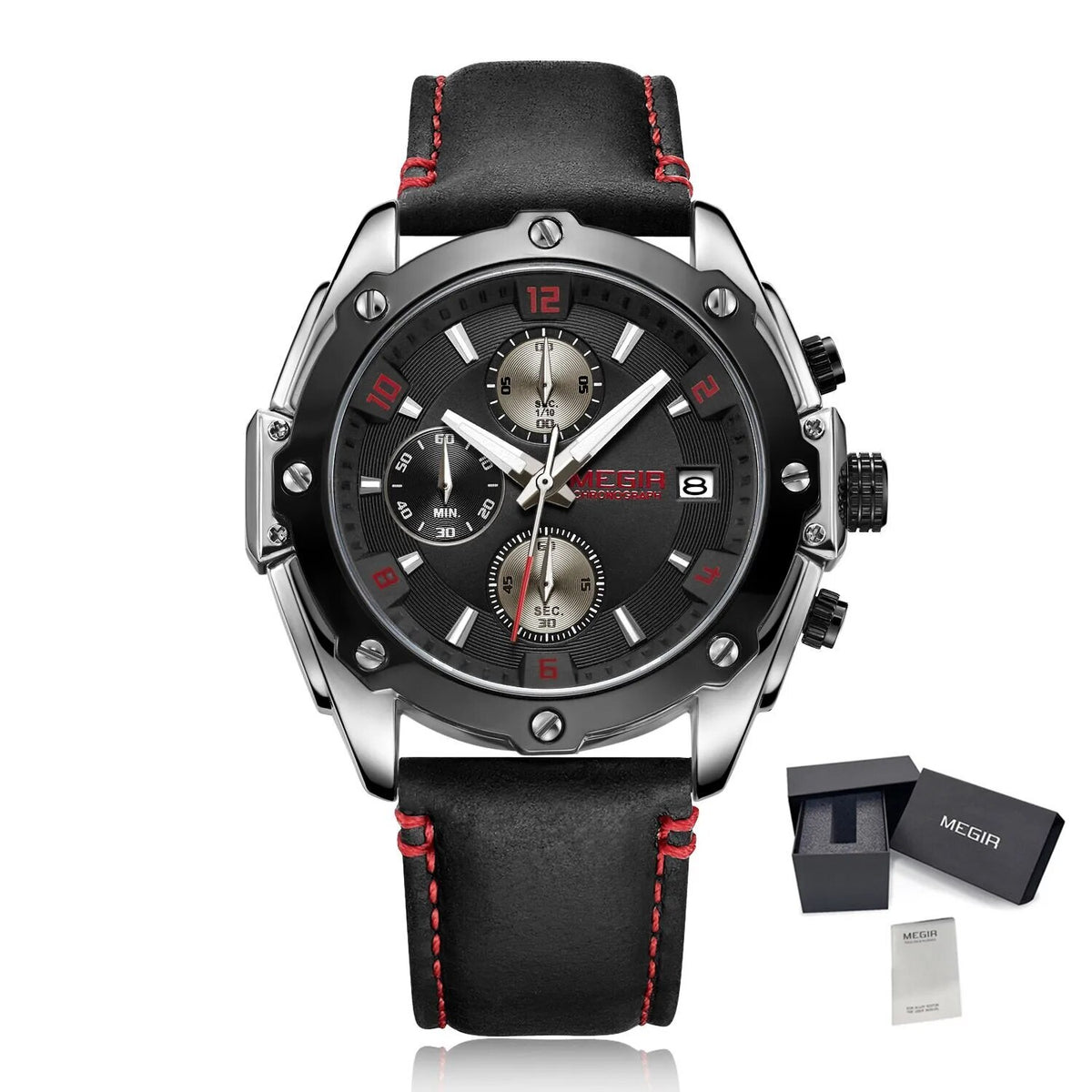 Montre pour homme MEGIR – Chronographe style affaires, bracelet en cuir