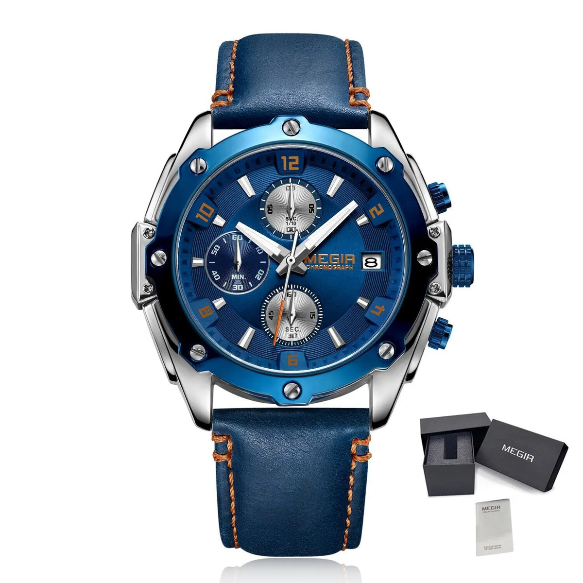 Montre pour homme MEGIR – Chronographe style affaires, bracelet en cuir