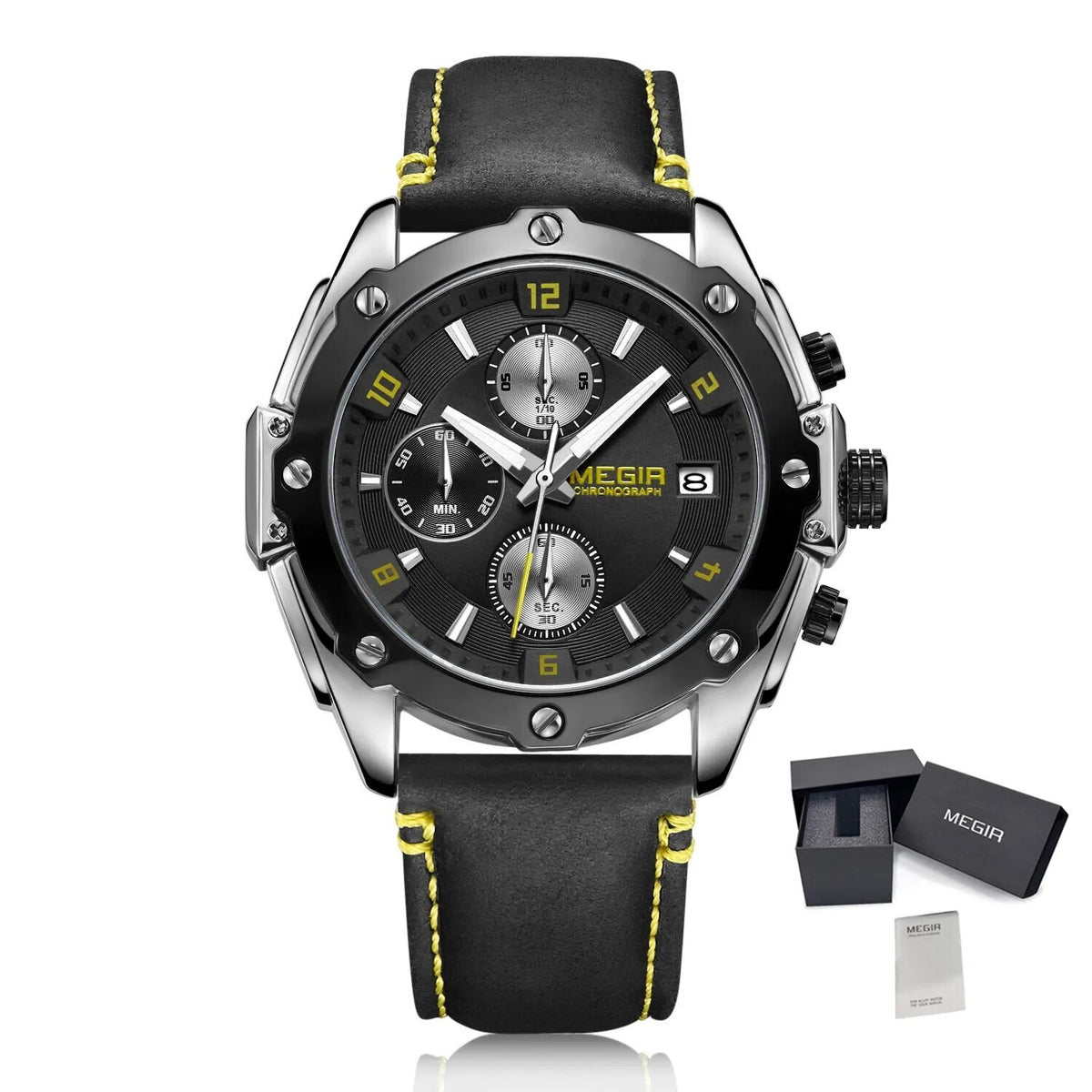 Montre pour homme MEGIR – Chronographe style affaires, bracelet en cuir