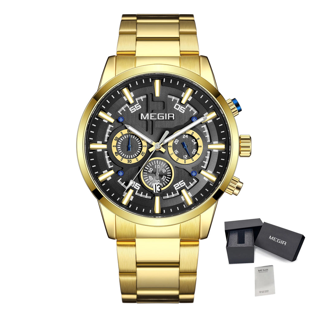 Montre pour homme MEGIR – Style affaires et décontracté, chronographe à quartz avec calendrier et boîtier en acier inoxydable (modèle 2220)