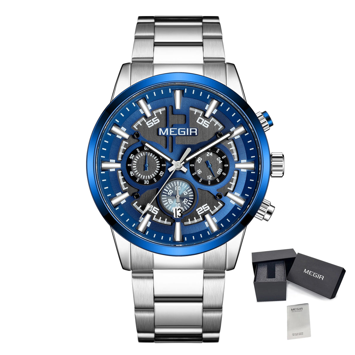 Montre pour homme MEGIR – Style affaires et décontracté, chronographe à quartz avec calendrier et boîtier en acier inoxydable (modèle 2220)