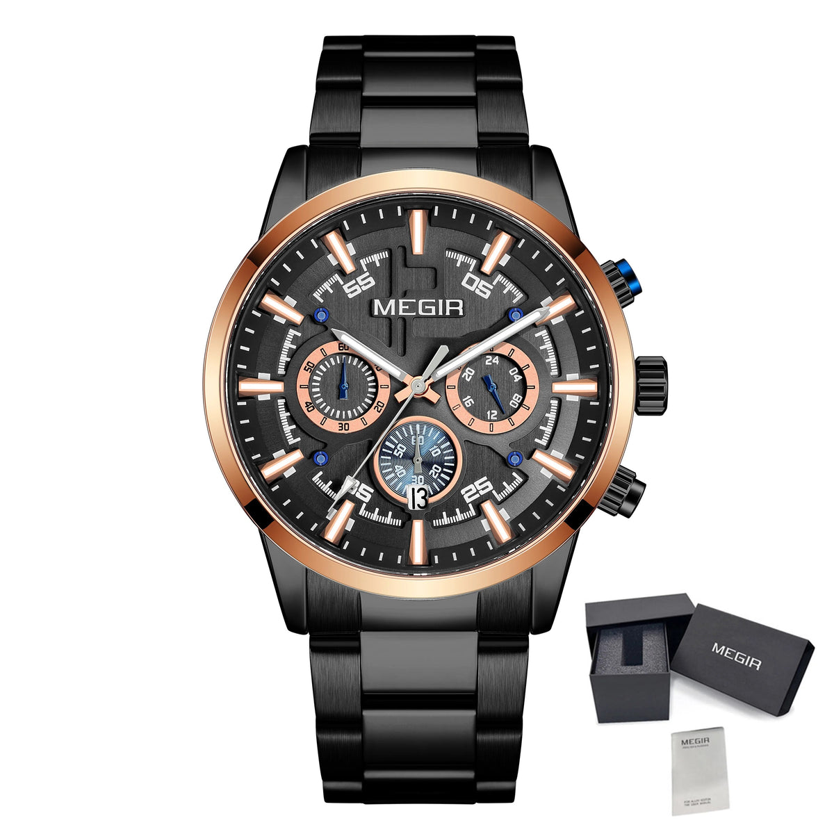Montre pour homme MEGIR – Style affaires et décontracté, chronographe à quartz avec calendrier et boîtier en acier inoxydable (modèle 2220)