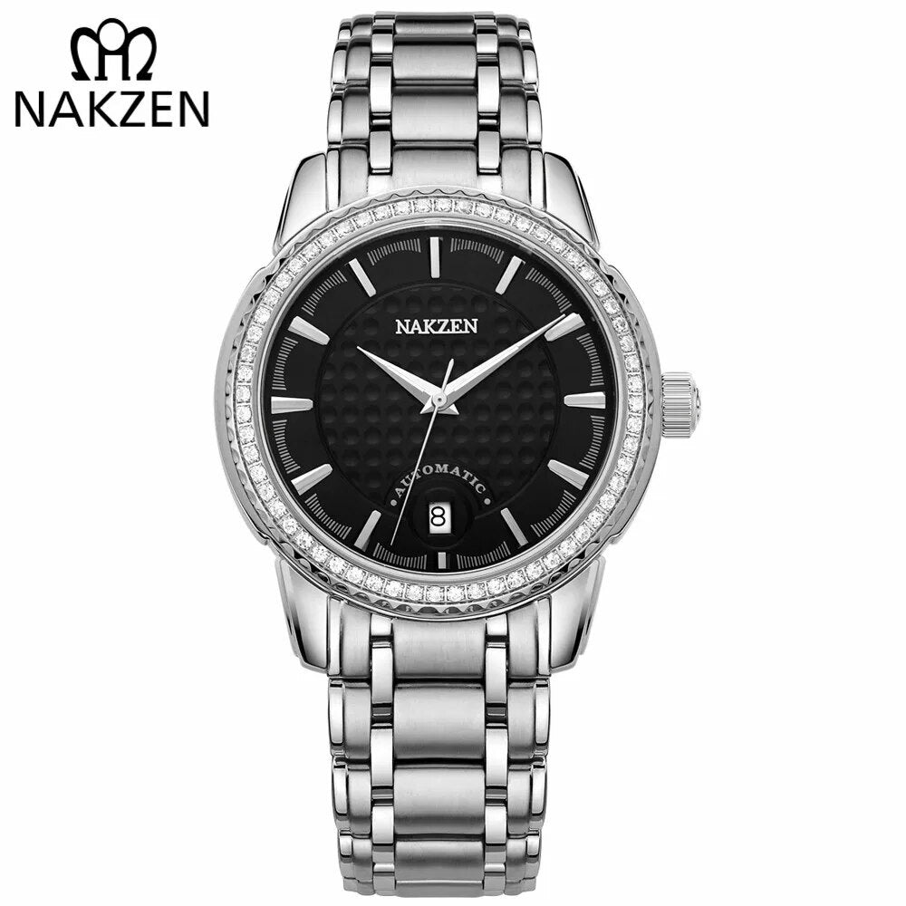Montre mécanique pour homme NAKZEN – Mouvement automatique Miyota 8215, détails en diamant, verre saphir, étanche (modèle 6020)