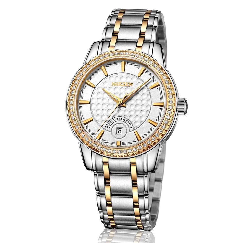 Montre mécanique pour homme NAKZEN – Mouvement automatique Miyota 8215, détails en diamant, verre saphir, étanche (modèle 6020)