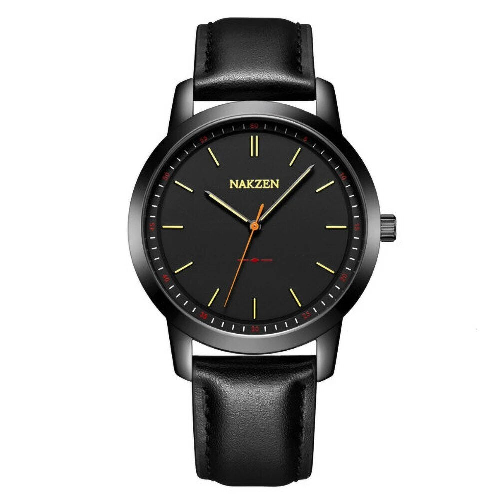 Montre à quartz pour homme NAKZEN – Style mode, bracelet en cuir, étanche, idéale pour le travail ou le sport (modèle 4052)