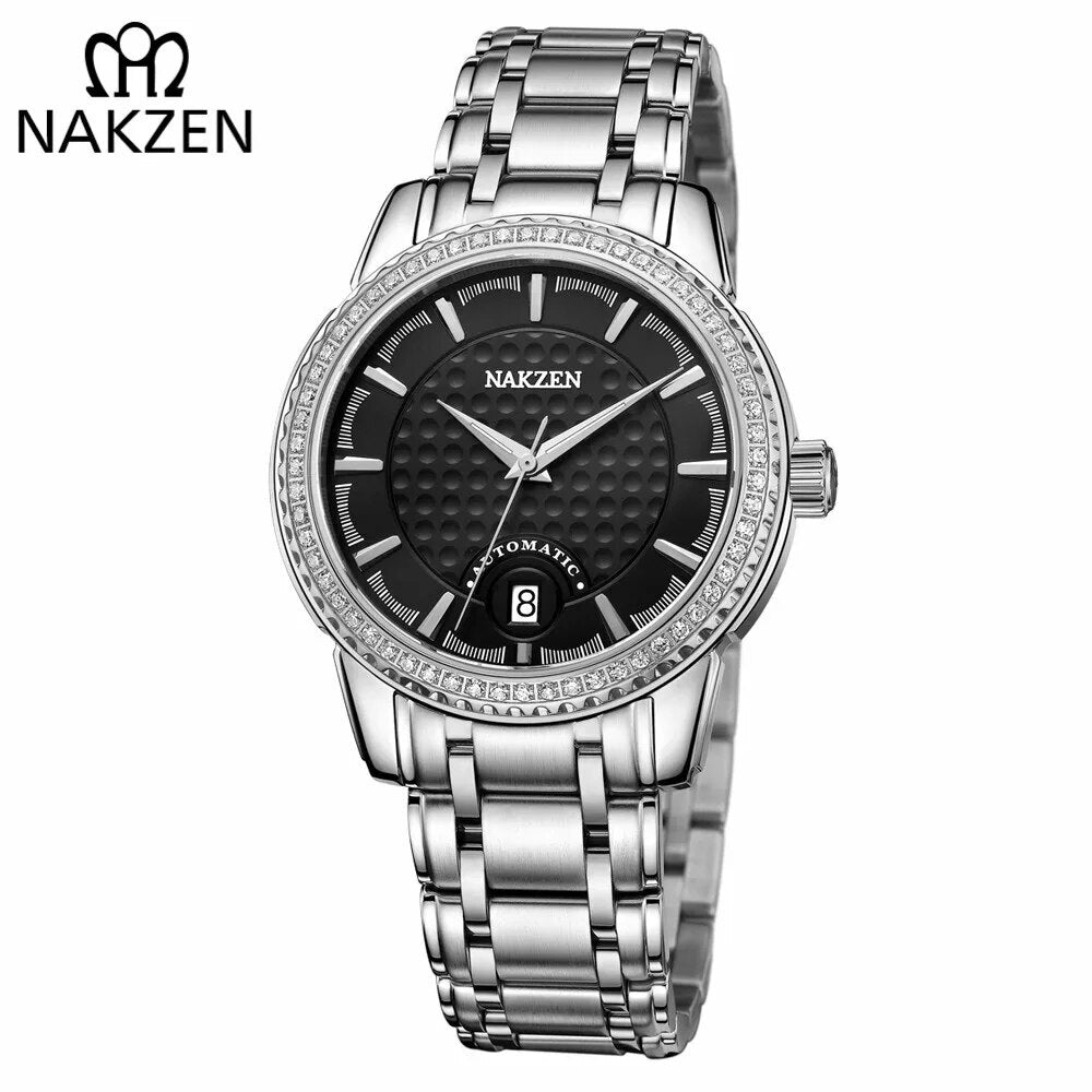 Montre mécanique pour homme NAKZEN – Mouvement automatique Miyota 8215, détails en diamant, verre saphir, étanche (modèle 6020)