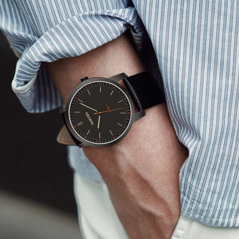Montre à quartz pour homme NAKZEN – Style mode, bracelet en cuir, étanche, idéale pour le travail ou le sport (modèle 4052)