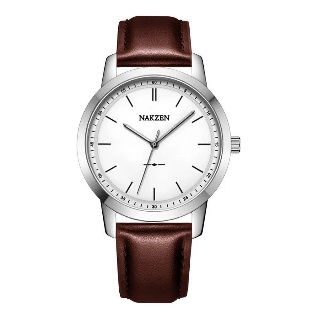 Montre à quartz pour homme NAKZEN – Style mode, bracelet en cuir, étanche, idéale pour le travail ou le sport (modèle 4052)
