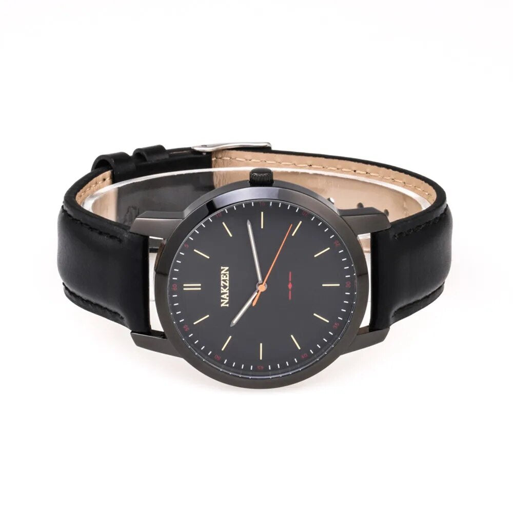 Montre à quartz pour homme NAKZEN – Style mode, bracelet en cuir, étanche, idéale pour le travail ou le sport (modèle 4052)