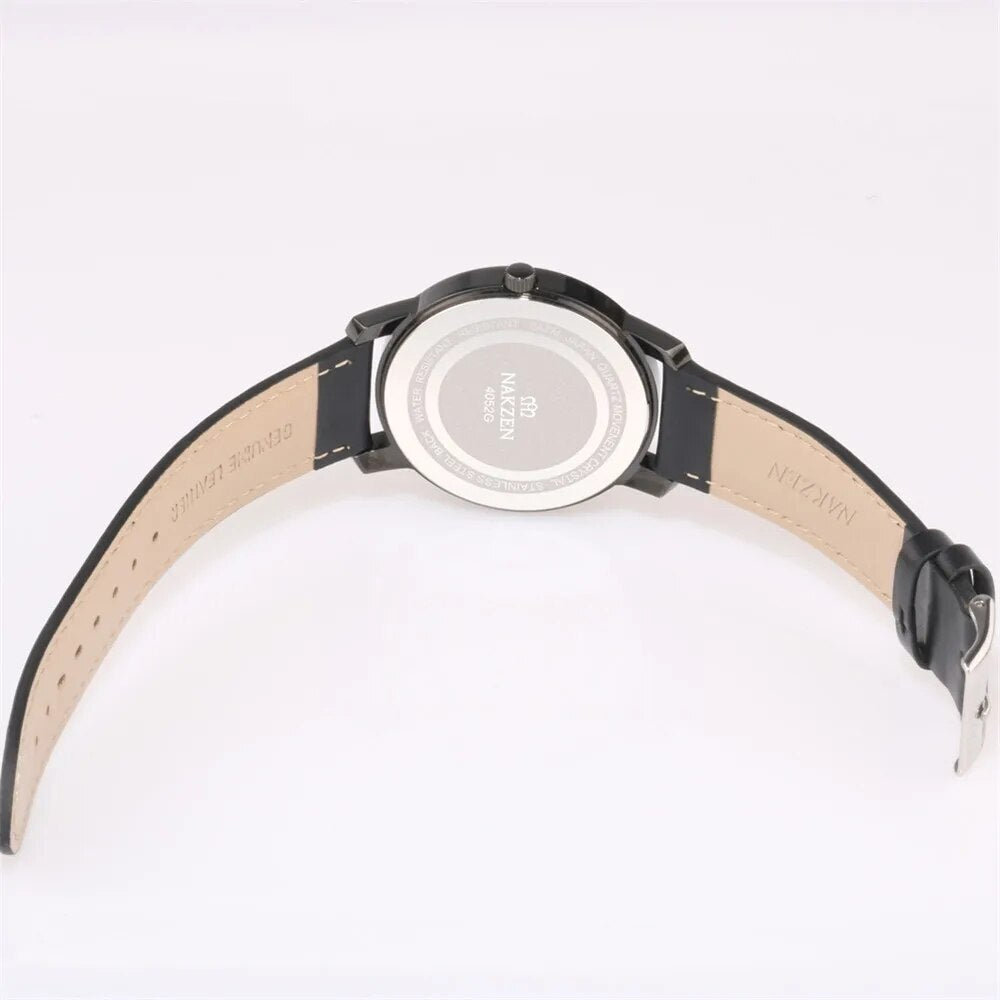Montre à quartz pour homme NAKZEN – Style mode, bracelet en cuir, étanche, idéale pour le travail ou le sport (modèle 4052)