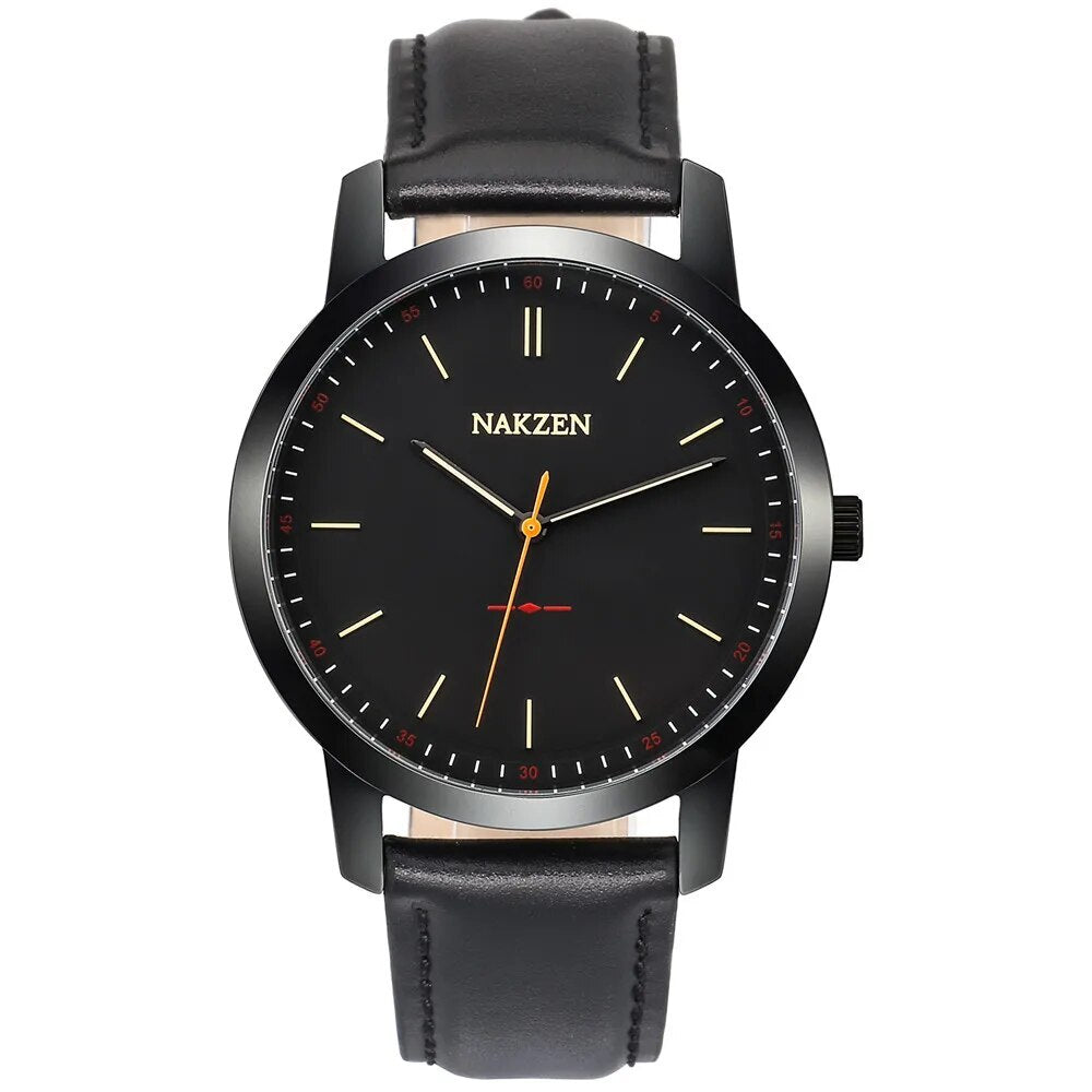 Montre à quartz pour homme NAKZEN – Style mode, bracelet en cuir, étanche, idéale pour le travail ou le sport (modèle 4052)