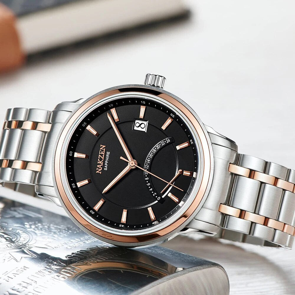 Montre à quartz pour homme NAKZEN – Design en croissant, style tendance et décontracté, étanche et luxueuse, avec affichage de la date (modèle 4021)