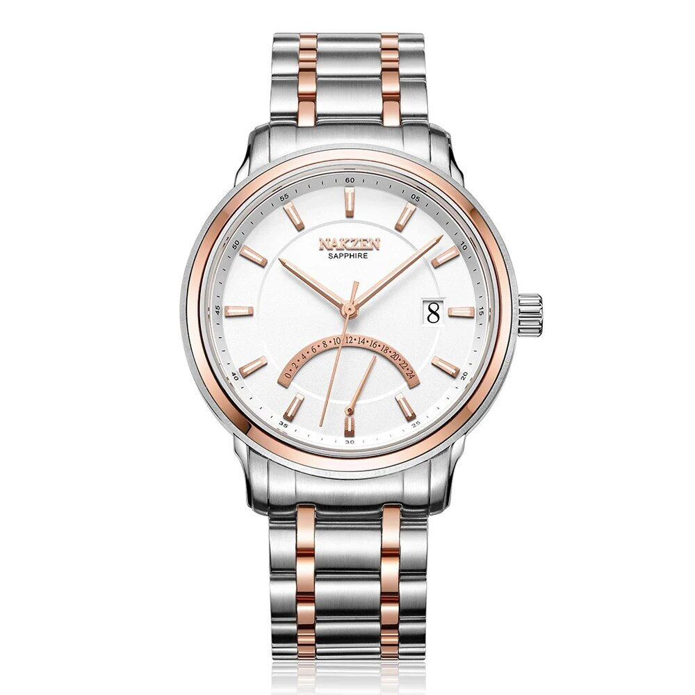 Montre à quartz pour homme NAKZEN – Design en croissant, style tendance et décontracté, étanche et luxueuse, avec affichage de la date (modèle 4021)