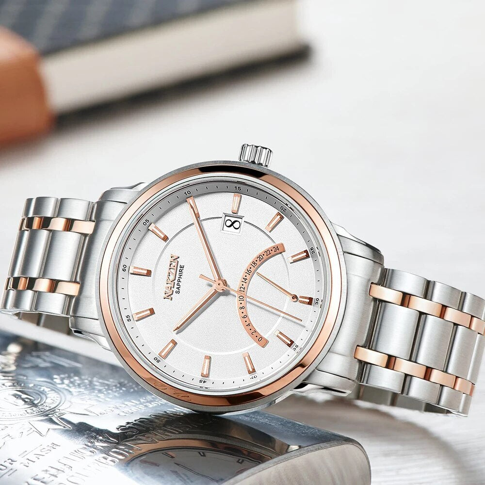 Montre à quartz pour homme NAKZEN – Design en croissant, style tendance et décontracté, étanche et luxueuse, avec affichage de la date (modèle 4021)