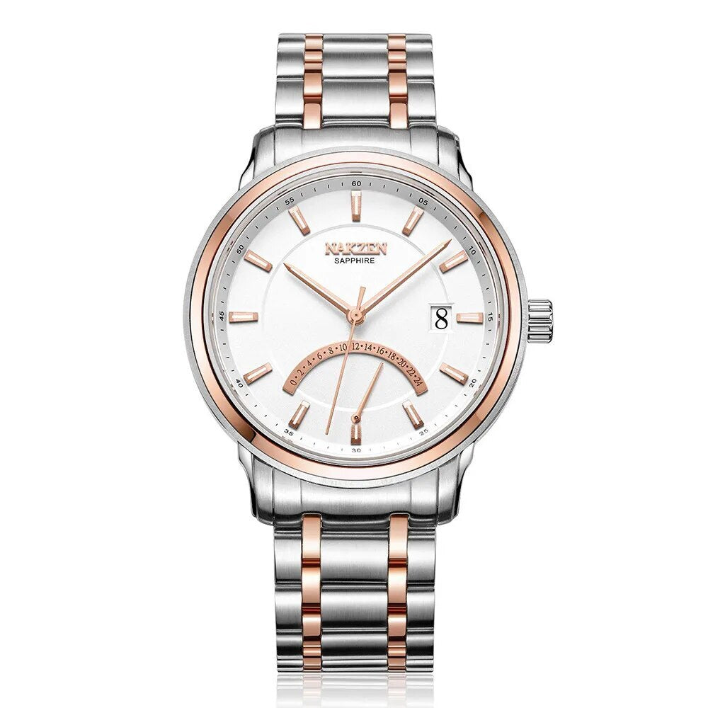 Montre à quartz pour homme NAKZEN – Design en croissant, style tendance et décontracté, étanche et luxueuse, avec affichage de la date (modèle 4021)