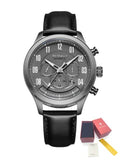 Montre RUIMAS pour homme – Style sport-chic de luxe, mouvement mécanique automatique, bracelet en cuir, aiguilles luminescentes, chronographe (modèle 6785)