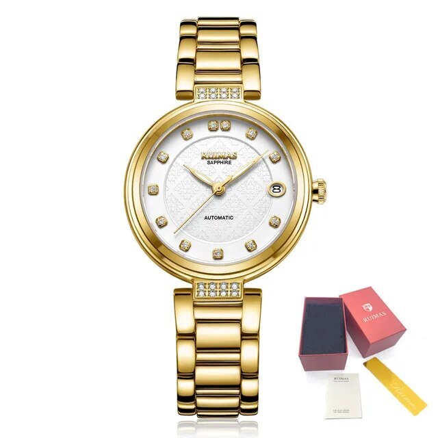 Montre mécanique automatique pour femme RUIMAS – Bracelet en acier, style business et élégant, étanche avec affichage de la date (modèle 6756)