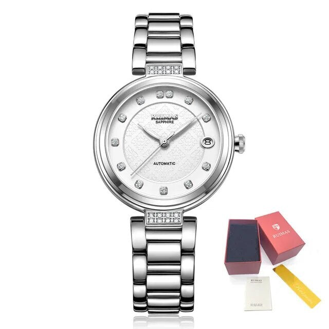 Montre mécanique automatique pour femme RUIMAS – Bracelet en acier, style business et élégant, étanche avec affichage de la date (modèle 6756)