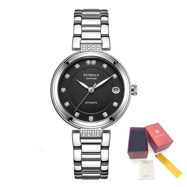 Montre mécanique automatique pour femme RUIMAS – Bracelet en acier, style business et élégant, étanche avec affichage de la date (modèle 6756)