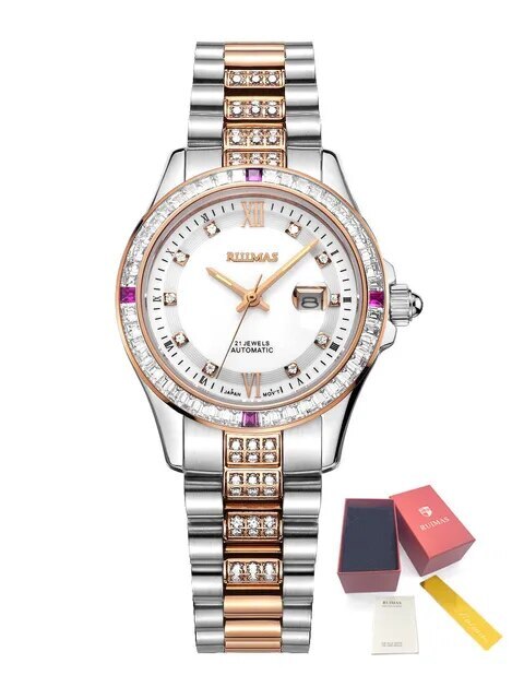 Montre mécanique pour femme RUIMAS avec verre saphir – Luxe, bracelet en acier, style élégant, mouvement automatique – Modèle 6740