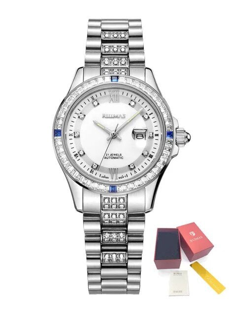 Montre mécanique pour femme RUIMAS avec verre saphir – Luxe, bracelet en acier, style élégant, mouvement automatique – Modèle 6740