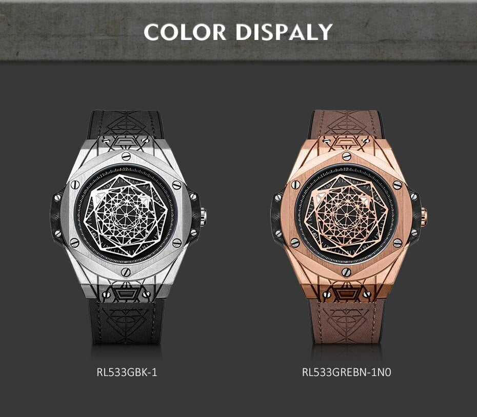 Montre pour homme RUIMAS – Style sport et mode, mouvement à quartz, bracelet en cuir, étanche, modèle décontracté 533