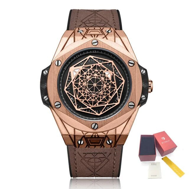 Montre pour homme RUIMAS – Style sport et mode, mouvement à quartz, bracelet en cuir, étanche, modèle décontracté 533