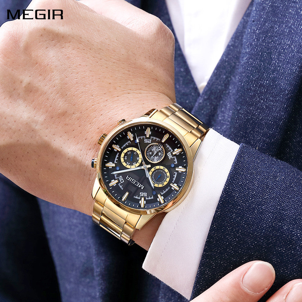 Montre pour homme MEGIR – Style affaires et décontracté, chronographe à quartz avec calendrier et boîtier en acier inoxydable (modèle 2220)