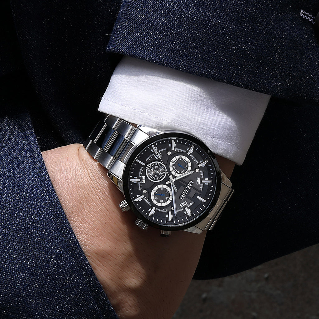 Montre pour homme MEGIR – Style affaires et décontracté, chronographe à quartz avec calendrier et boîtier en acier inoxydable (modèle 2220)