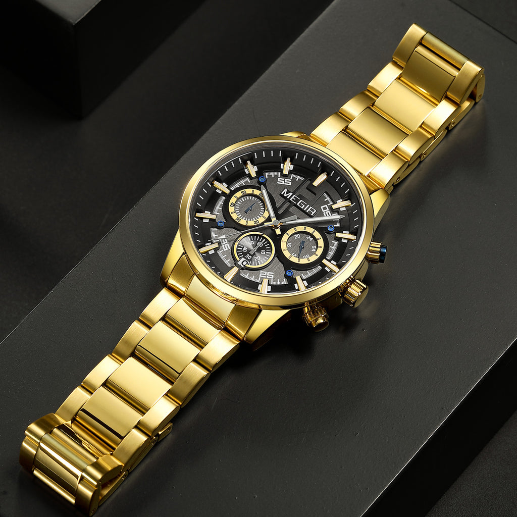 Montre pour homme MEGIR – Style affaires et décontracté, chronographe à quartz avec calendrier et boîtier en acier inoxydable (modèle 2220)