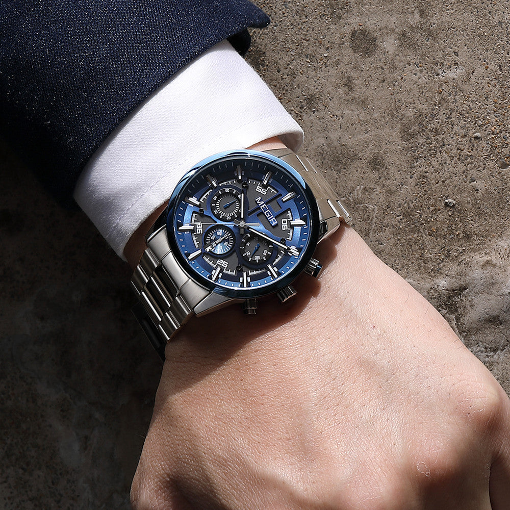 Montre pour homme MEGIR – Style affaires et décontracté, chronographe à quartz avec calendrier et boîtier en acier inoxydable (modèle 2220)