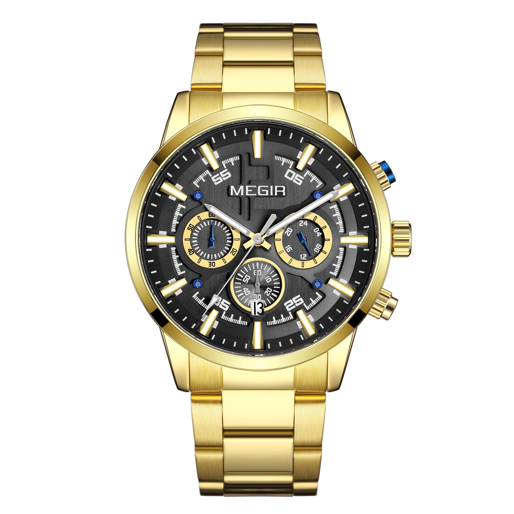 Montre pour homme MEGIR – Style affaires et décontracté, chronographe à quartz avec calendrier et boîtier en acier inoxydable (modèle 2220)