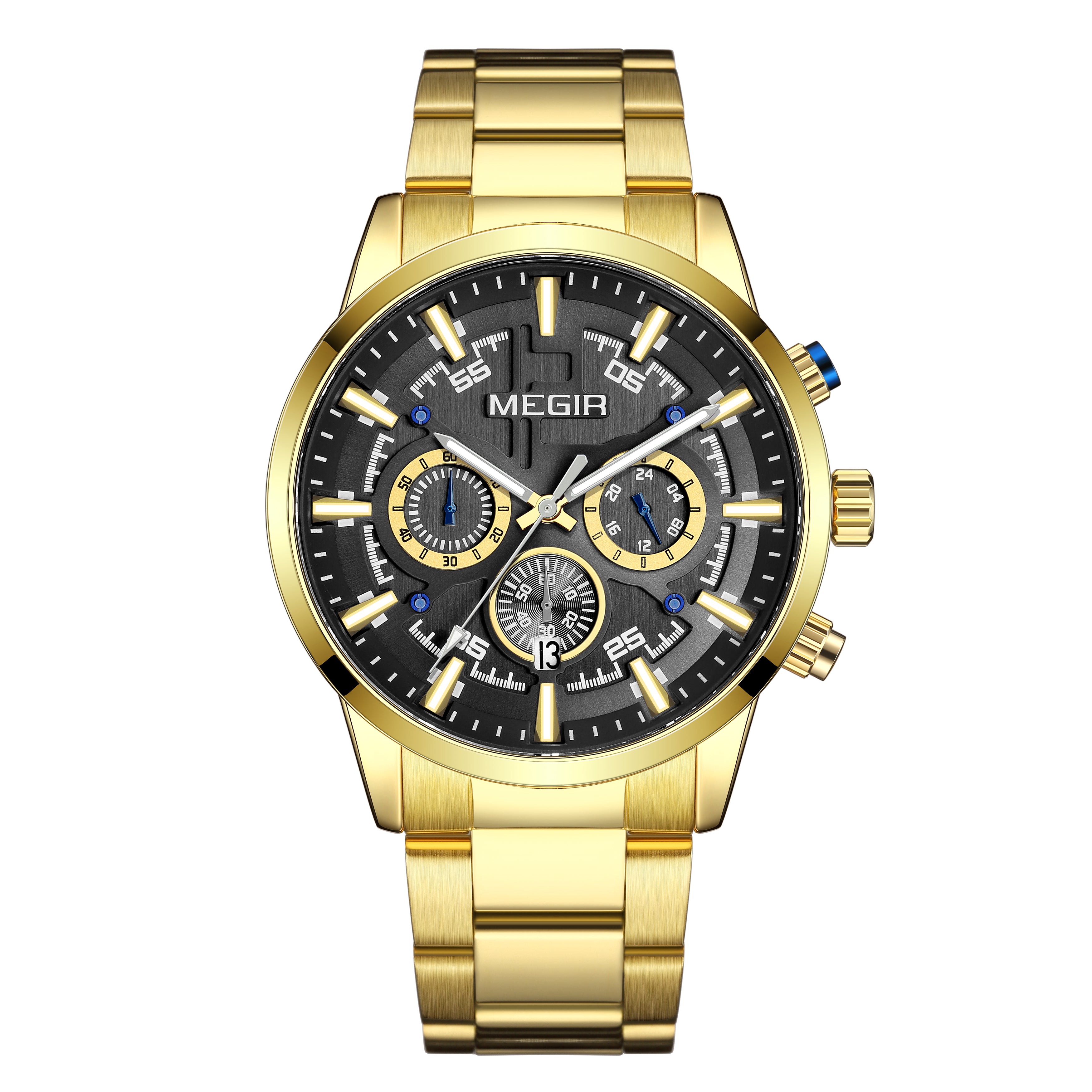 Montre pour homme MEGIR – Style affaires et décontracté, chronographe à quartz avec calendrier et boîtier en acier inoxydable (modèle 2220)