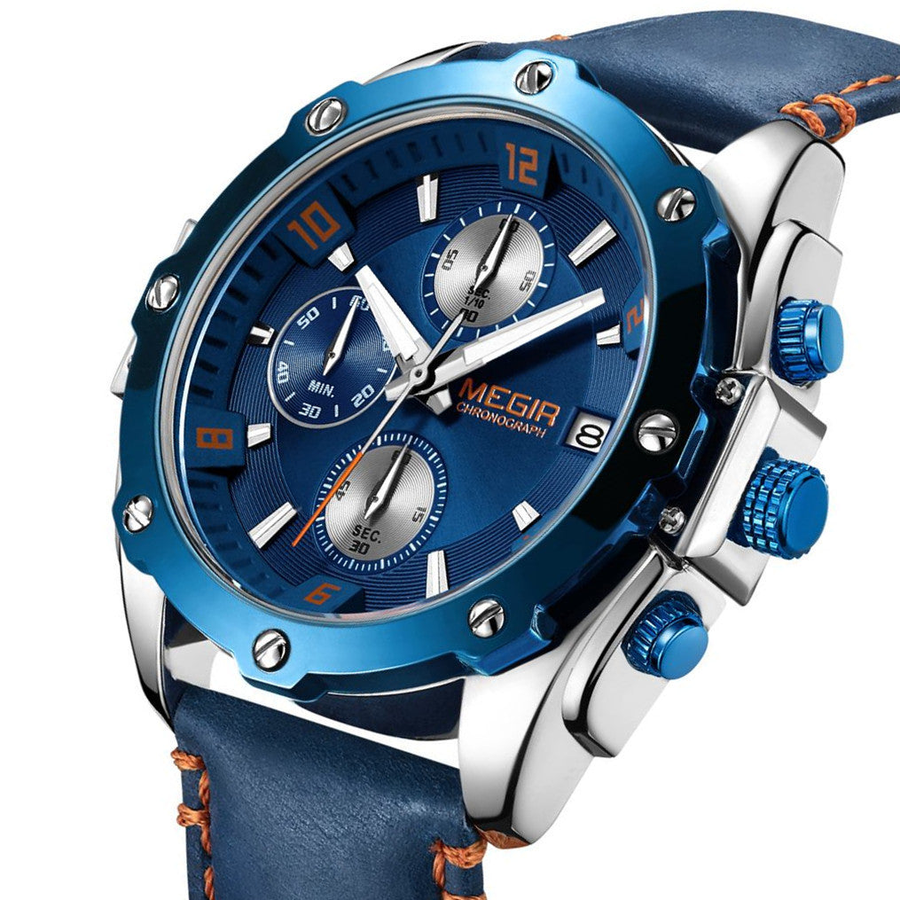 Montre pour homme MEGIR – Chronographe style affaires, bracelet en cuir