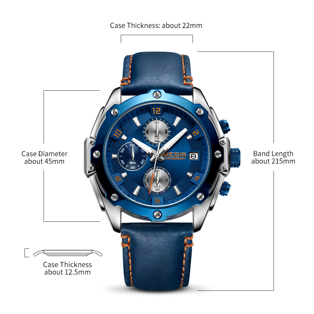 Montre pour homme MEGIR – Chronographe style affaires, bracelet en cuir