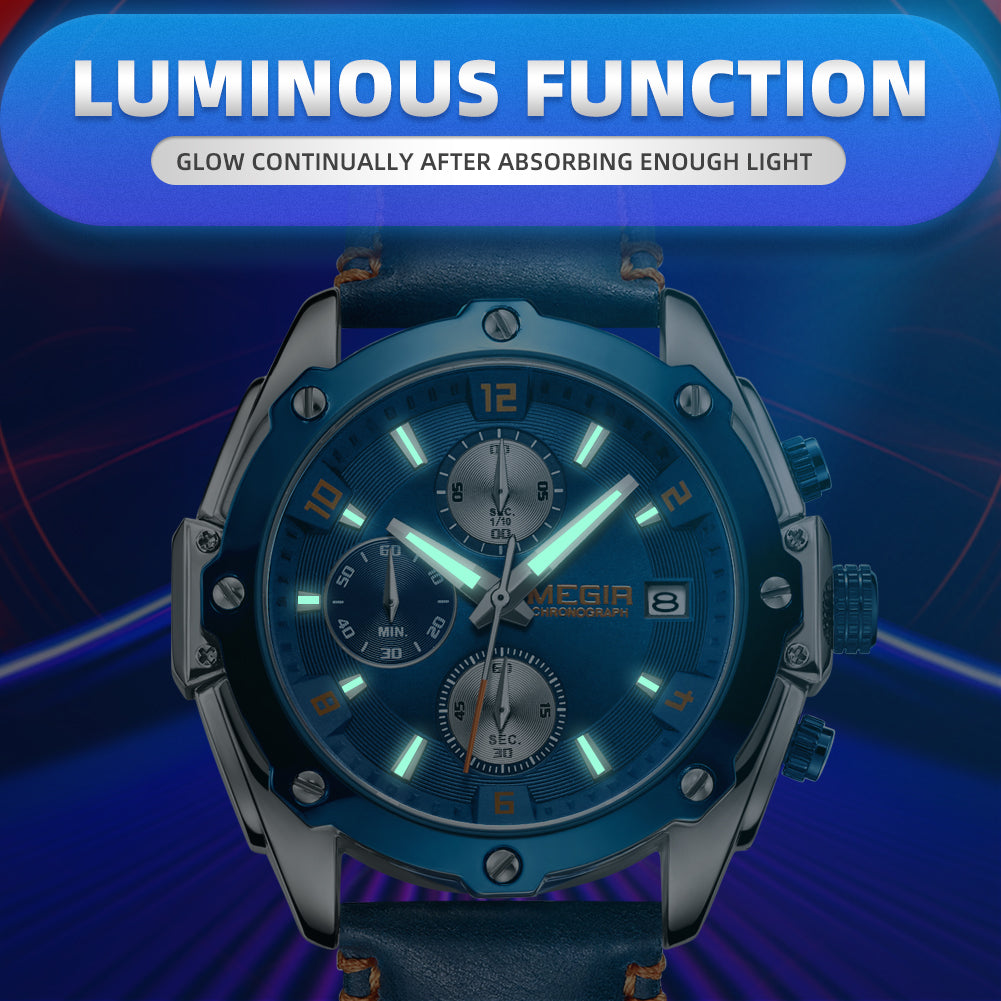 Montre pour homme MEGIR – Chronographe style affaires, bracelet en cuir