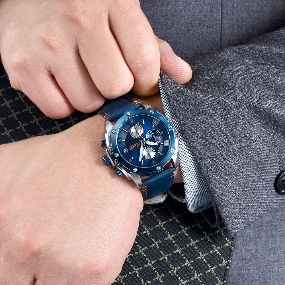 Montre pour homme MEGIR – Chronographe style affaires, bracelet en cuir