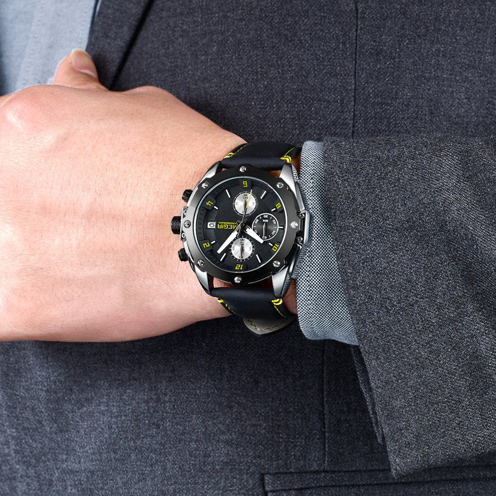 Montre pour homme MEGIR – Chronographe style affaires, bracelet en cuir
