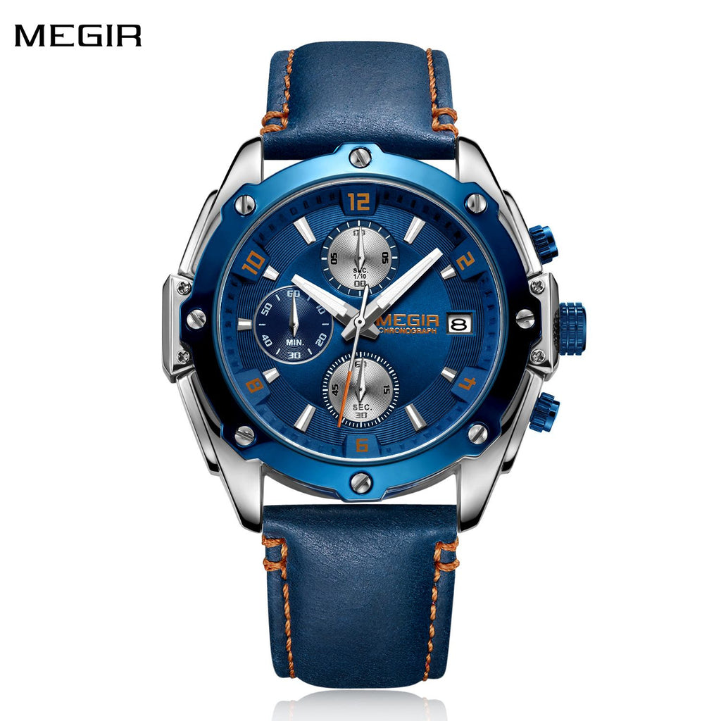 Montre pour homme MEGIR – Chronographe style affaires, bracelet en cuir