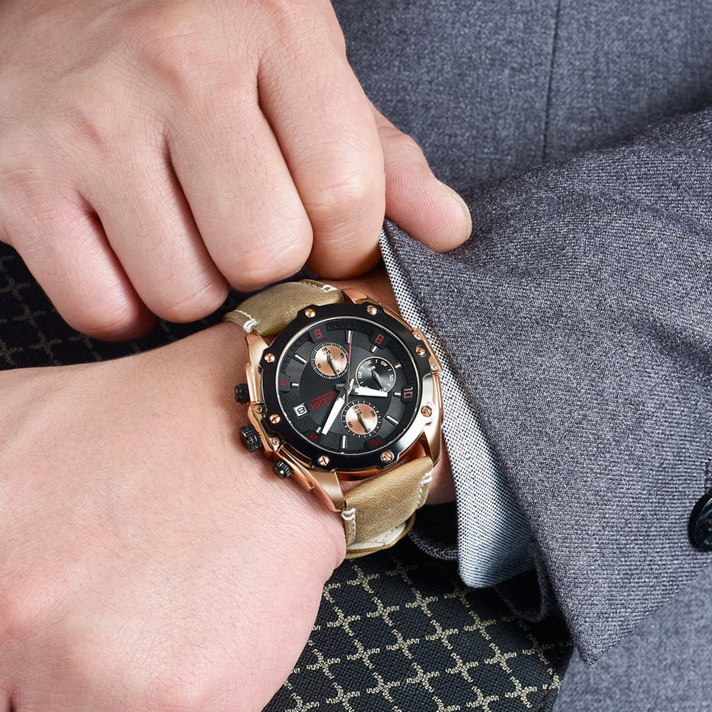 Montre pour homme MEGIR – Chronographe style affaires, bracelet en cuir