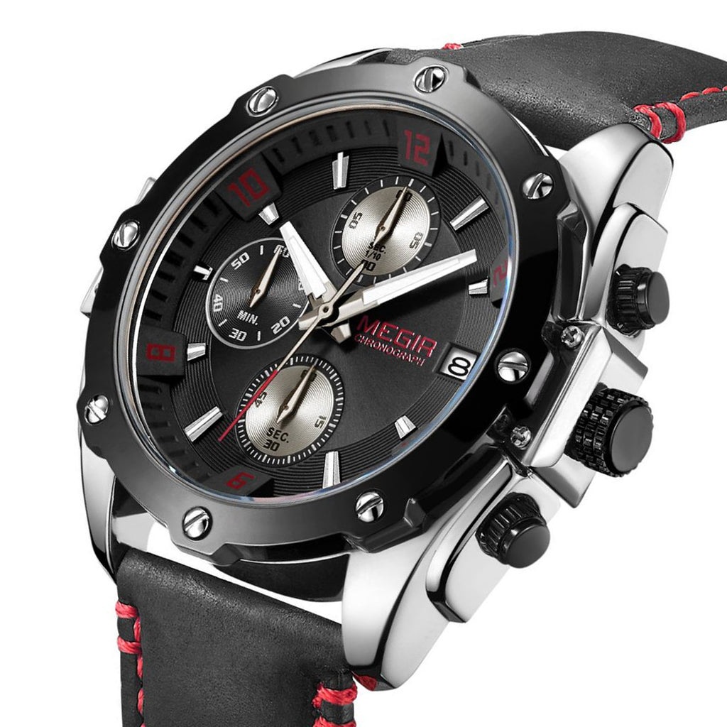 Montre pour homme MEGIR – Chronographe style affaires, bracelet en cuir
