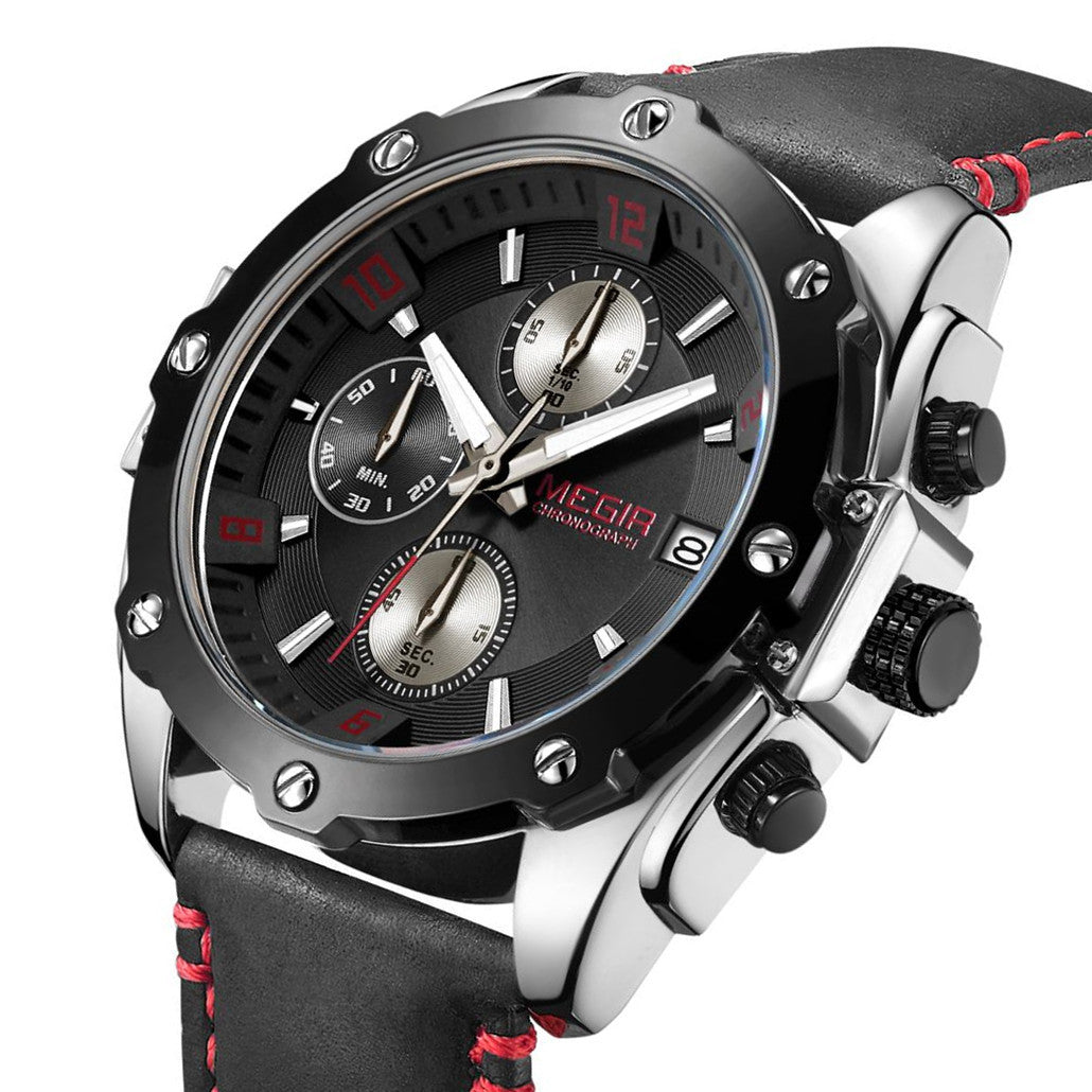 Montre pour homme MEGIR – Chronographe style affaires, bracelet en cuir