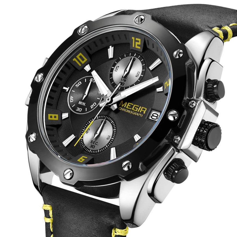 Montre pour homme MEGIR – Chronographe style affaires, bracelet en cuir