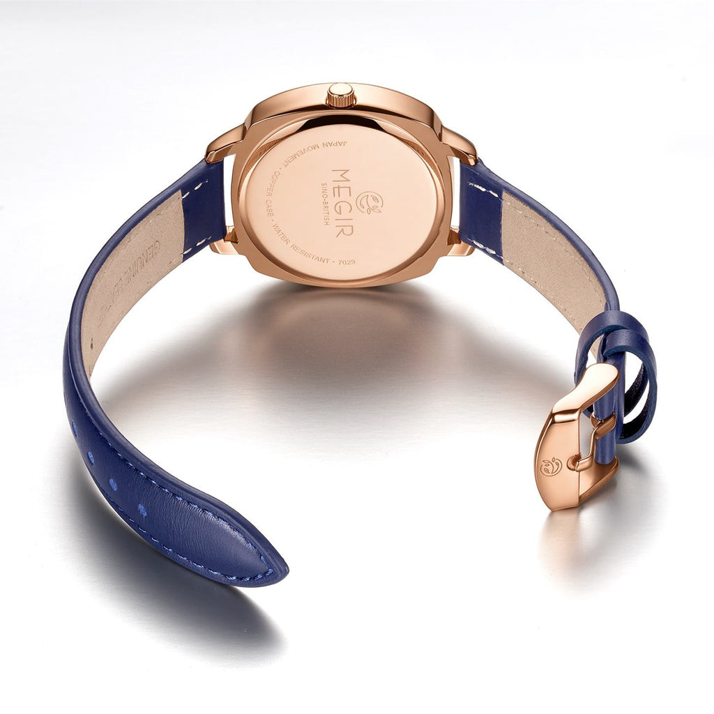 Montre pour femme MEGIR – Style élégant, cuir et diamants, mouvement à quartz (modèle 7029)