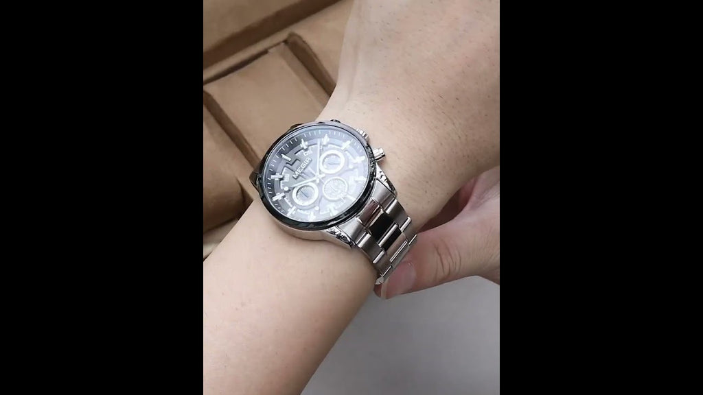 Montre pour homme MEGIR – Style affaires et décontracté, chronographe à quartz avec calendrier et boîtier en acier inoxydable (modèle 2220)