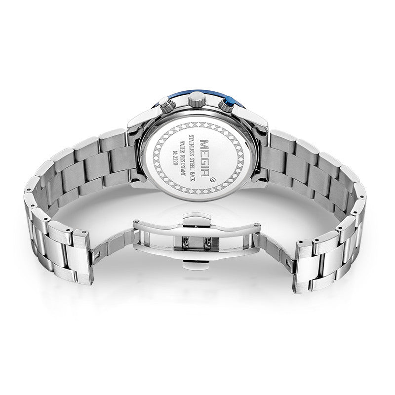 Montre pour homme MEGIR – Style affaires et décontracté, chronographe à quartz avec calendrier et boîtier en acier inoxydable (modèle 2220)