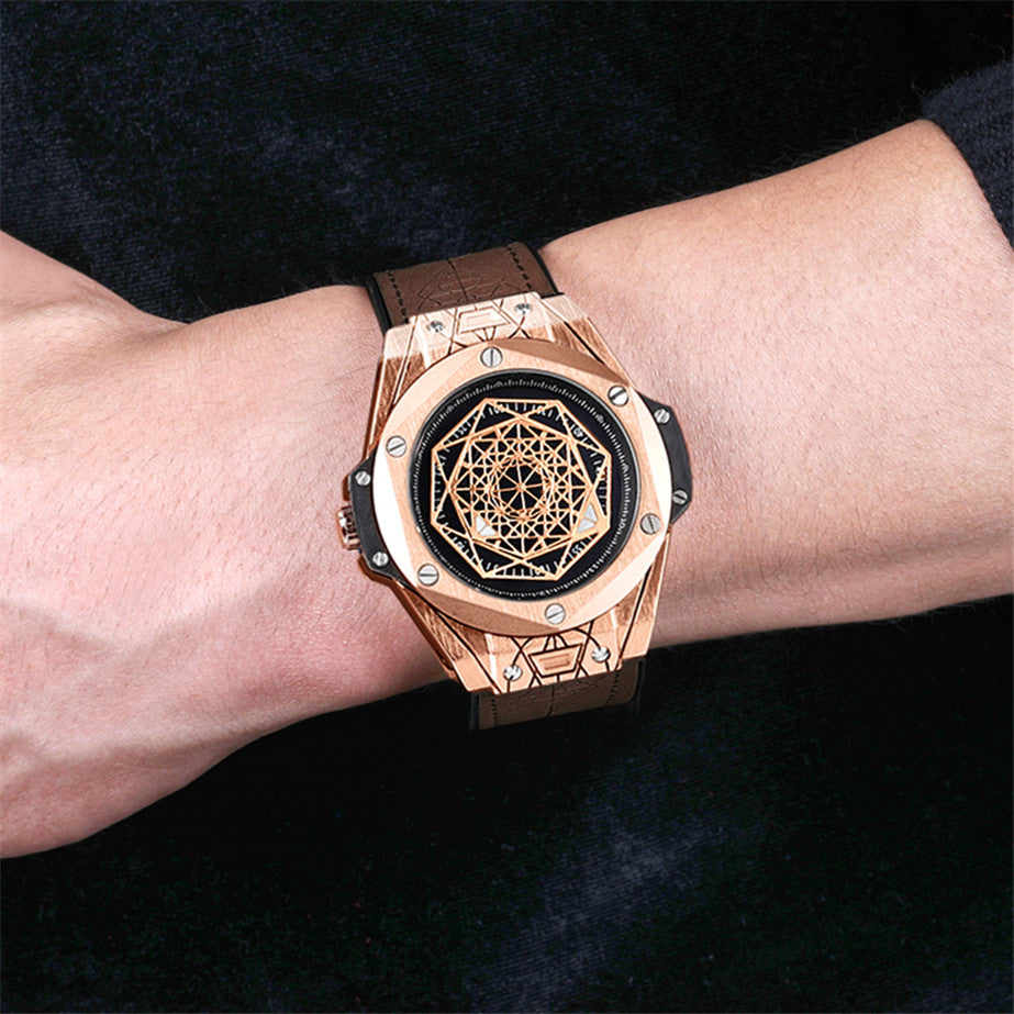 Montre pour homme RUIMAS – Style sport et mode, mouvement à quartz, bracelet en cuir, étanche, modèle décontracté 533