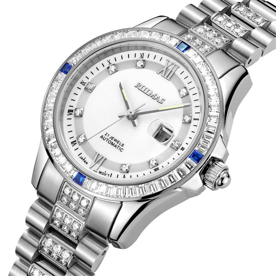 Montre mécanique pour femme RUIMAS avec verre saphir – Luxe, bracelet en acier, style élégant, mouvement automatique – Modèle 6740