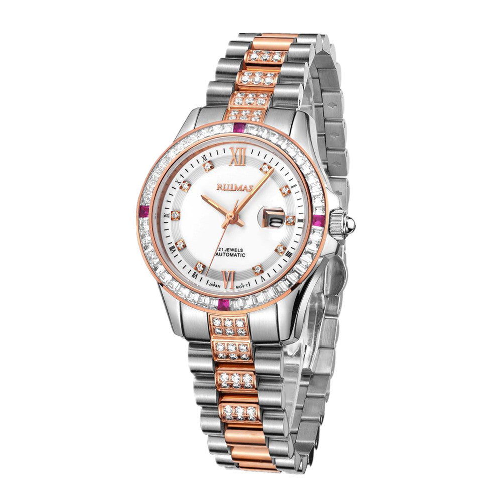 Montre mécanique pour femme RUIMAS avec verre saphir – Luxe, bracelet en acier, style élégant, mouvement automatique – Modèle 6740
