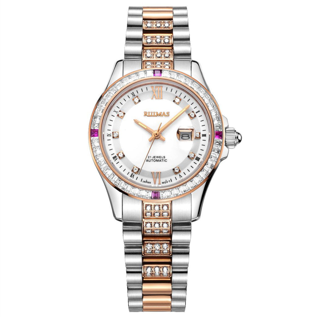 Montre mécanique pour femme RUIMAS avec verre saphir – Luxe, bracelet en acier, style élégant, mouvement automatique – Modèle 6740